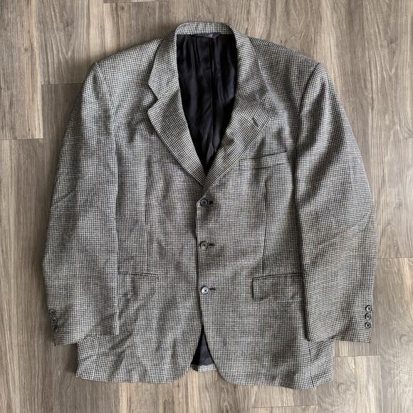 Burberry Men’s 3-Button Blazer Gray/Brown Houndstooth Size 48R See Measurements - Picture 1 of 9